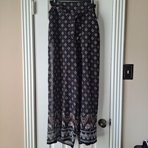Live 4 Truth Size 1X Black Flowy Wide Leg Pants Boho Elephant Sheer